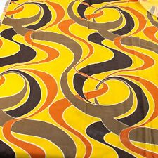 Vtg Mod Groovy Fabric 1970s Psychedelic Large Brown Yellow Swirls Drapery 42x103 picture
