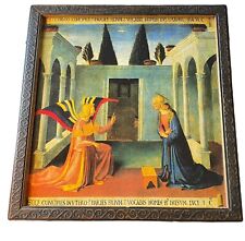 Vintage Virgin Mary Annunciation Angel Gabriel Painting Copy Framed Board 12x13” picture