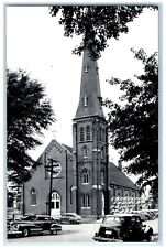 Dewitt Iowa IA RPPC Photo Postcard Catholic Church View c1950's Vintage picture