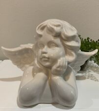 Vtg LARGE White Cherub Angel Naked Baby Holding Face Shelf Sitter Figurine picture
