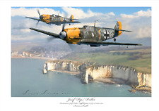 BATTLE OF BRITAIN FIGHTER ACE PRILLER BF109E JG51 LIMITED EDITION SIGNED PRINT picture