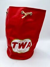 Vintage TWA Trans World Airlines Drawstring Round bottom Travel Bag - Medium Red picture