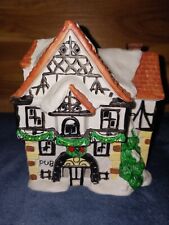 YULETIDE - Porcelain Hand Painted COUNTRY PUB Christmas Village 1989 picture