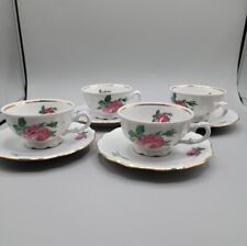 Antique Bareuther Bavaria Teacups Saucers Service For 4 Floral Print Germany picture