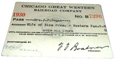 1930 CHICAGO GREAT WESTERN RAILWAY CGW EMPLOYEE PASS #7396 picture