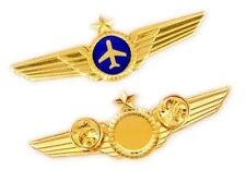 Airlines Pilot Wings Captains Gold Metal 3D Dome Airplane Pin picture