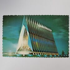 US Air Force Academy The Cadet Chapel At Night Postcard Colorado Vintage picture