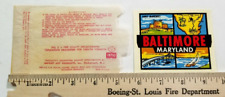 BALTIMORE MARYLAND Vtg Authentic TRAVEL STICKER DECAL & ENVELOPE Impko B7 picture