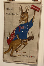 Qantas Airline Collectible LARGE Pure Linen Kangaroo 18x31 Banner Tea Towel VTG picture