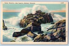 Ashland Wisconsin WI Postcard Rocky Shoreline Lake Superior View c1940's Vintage picture