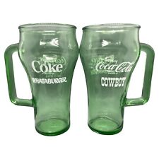 VTG Dallas Cowboys Lot of 2 Whataburger Coke Glass Mug Green Glass D Handle Cup picture