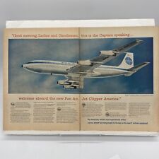 1958 Pan Am Airlines 2 pg Print Ad Boeing 707 Vintage Plane Big Color Photo Jet picture