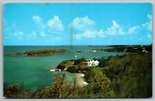 Elys Harbour Somerset Bermuda Battery Birds Eye View Beach Island VTG Postcard picture