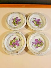 Set Of 4 Vintage Porcelain Drink Coasters Purple Lilacs Gold Trim 4