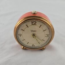 Rare Vintage Diehl Diletta Metal Wind-Up Alarm Clock Orange & Brass Germany picture