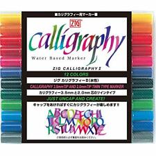 Kuretake ZIG Calligraphy Pens, 12 Colors set, 2mm. 3.5mm Dual Tip Markers,  picture