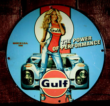 GULF POWER OF PERFORMANCE RACER   PORCELAIN COLLECTIBLE, RUSTIC, ADVERTISING picture