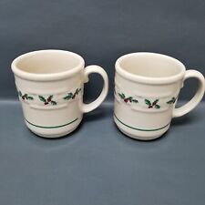 2 Longaberger Pottery Woven Traditions Holly Berry Christmas Coffee Mugs picture