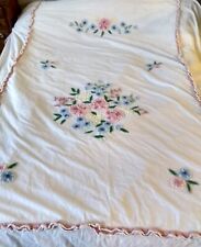Vintage Cottage Floral Pattern Chenille Fitted Bedspread Ruffled Border 90 x 98  picture