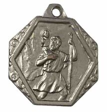 Vintage Catholic St Christopher Our Lady Of Lourdes  Silver Tone Religious Medal picture