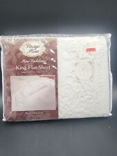 1993 Vintage Home King Flat Sheet Battenburg Lace 100% Cotton 108” X 102” picture