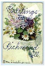 1909 White Flower Printed Greetings from Richmond Illinois IL Postcard picture