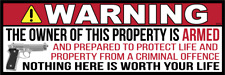 WARNING, The Owner of this Property is Armed - Pro Gun Bumper Sticker, M102 picture