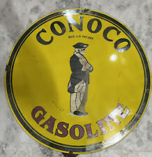 VINTAGE CONOCO GASOLINE ENAMEL PORCELAIN SIGN ( Rare) 1940 30 INCHE picture