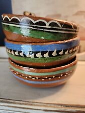 Vintage 3 Piece Set Of Mexican Clay Pottery Pieces Hand Painted And Lovely picture