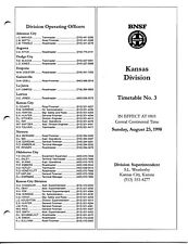 BURLINGTON NORTHERN SANTA FE KANSAS DIVISION TIMETABLE #3 AUGUST 23, 1998 BNSF picture