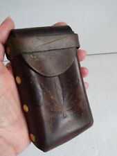 Vintage 60's Leather & Brass Cigarette Case Pot Leaf Design Woodstock Era  picture