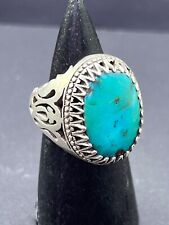 Vintage Oxidized Sterling Silver and Turquoise Statement Ring Central Asian Ring picture