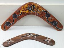  Aboriginal Australian Wooden Boomerangs Handmade Lot Of 2 Authentic picture