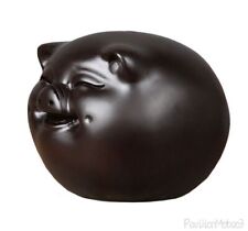 Natural Ebony Wood Carved Pig Statue Piggy Bank Coin Money Box Decor Gift picture