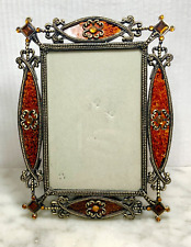 Amber Picture Frame 6x8”Rhinestones Art Deco Look Glass and Metal Ornate Vintage picture