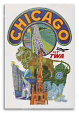 Fly TWA to Chicago Vintage Style 1960s Travel Poster - 16x24 picture