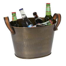 DecMode Oval Metal 6 Bottles Bronze Ice Bucket with Leather Strap Handles picture