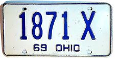 VTG 1969 Ohio License Plate White Blue Garage Man Cave Wall Decor 1871X 60s EUC picture