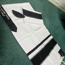 Tallit prayer shawl Galilee silk Polyester 20 X 72 Black Stripes w/ Bag & Kippah picture
