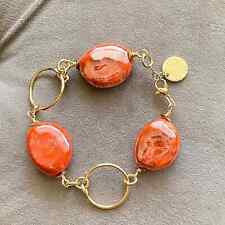 Red Porcelain Stone Link Bracelet Gold Hand Painted picture