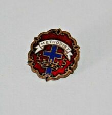 Vintage Methodist Church Red and Blue Enamel Pin Back  picture