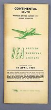 BEA BRITISH EUROPEAN AIRWAYS ADVANCE TIMETABLE CONTINENTAL ROUTES APRIL 1950 picture