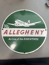 VINTAGE ALLEGHENY AIRLINES PORCELAIN SIGN Cessna Boeing American Pan Am 12” picture