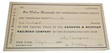 MAY 1895 KANAWHA & MICHIGAN RAILROAD CAPITAL STOCK TRANSFER FORM picture