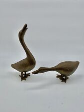 Vintage Patina Pair Solid Brass Webbed Feet Geese/Ducks 9” MCM picture