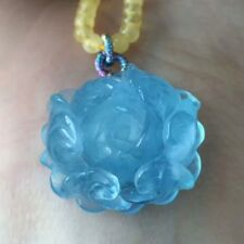 Natural Aquamarine Blue Crystal Flower Shape Pendant Amber Beads Chain AAAA picture