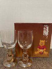 2 Vtg c1990s Disney Winnie the Pooh Figural 3D Stem Onishi Glass Wine Goblets picture