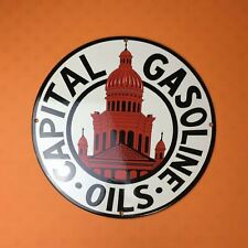 VINTAGE Capitol Gasoline Oils PORCELAIN METAL ENAMEL Gas Station Decor Sign 12