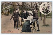 Language Of Flowers Postcard Romance Columbine Resolved To Win c1910's Antique picture