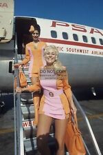 PACIFIC SOUTHWEST AIRLINES FLIGHT STEWARDESSES GETTING OFF PLANE 4X6 POSTCARD picture